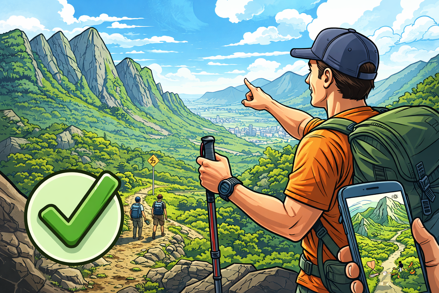 Comic-style hiking scene in Monterrey